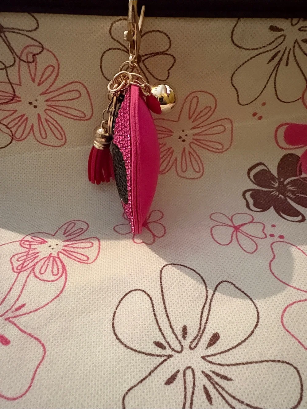 💖🆕💖 Pink Crystal Floral Keychain Card Holder Bag Charm